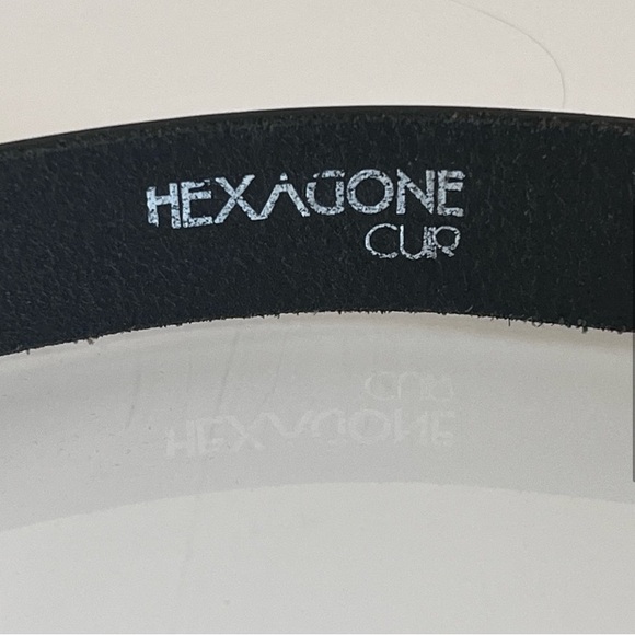 HEXAGONE CUR | Black & silver retro size large leather belt - Picture 4 of 9